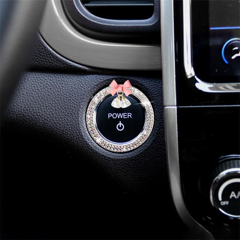 Rhinestone Decor Bowknot Design Car Engine Start Stop Button Ring, Car Engine Start Stop Button Decoration,Car Decorations, Car Interior Accessories for Women,  Automotive, Vehicle(FS)