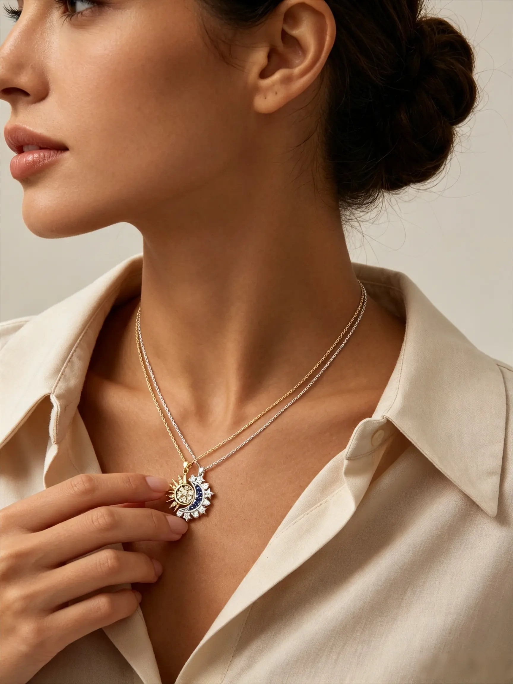 Solar Eclipse Magnetic Pendant Necklace, Temperament Necklace, Dual Star Design, Nickel-Free Copper Material, Lightweight Comfortable, Elegant Gift for Parties & Valentine's Day