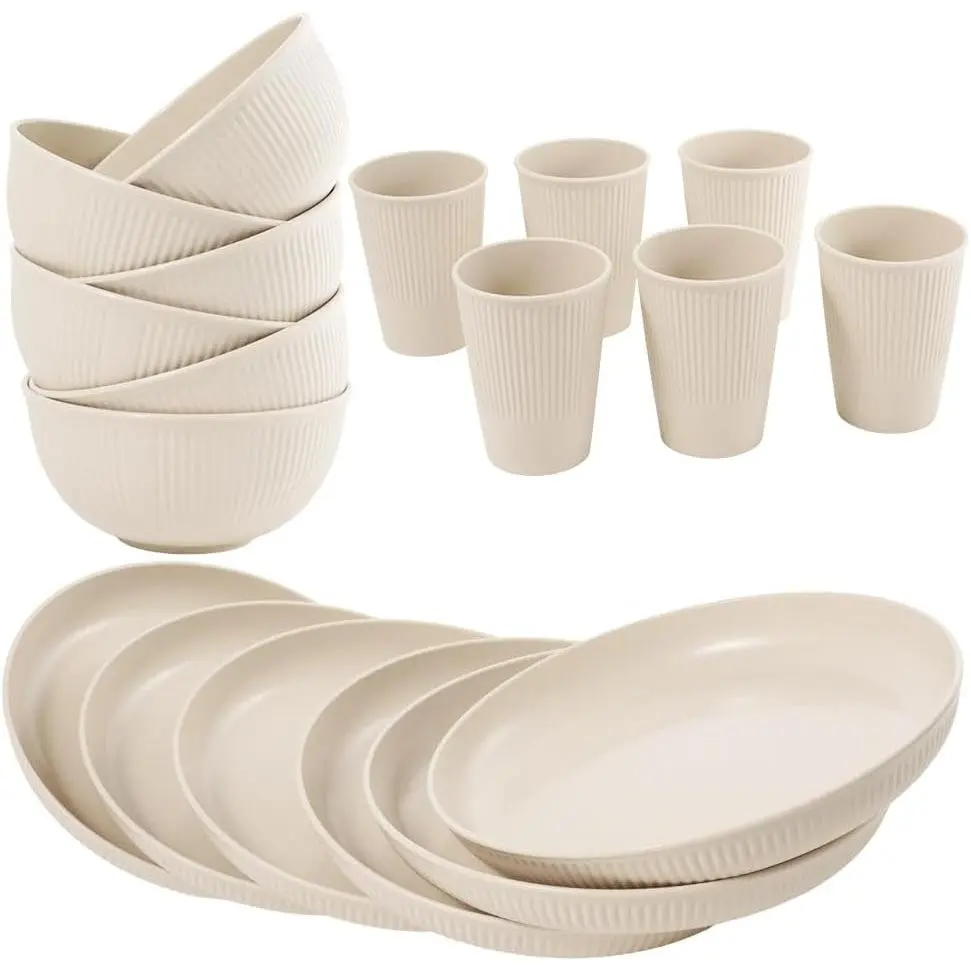 36-  Wheat Straw Dinnerware Sets for 6,  Unbreakable  Set Kitchen Cups, Plates, Bowls Sets & Cultery Dishwasher Microwave Safe - Patio, Outdoors, RV, Camping Dishes