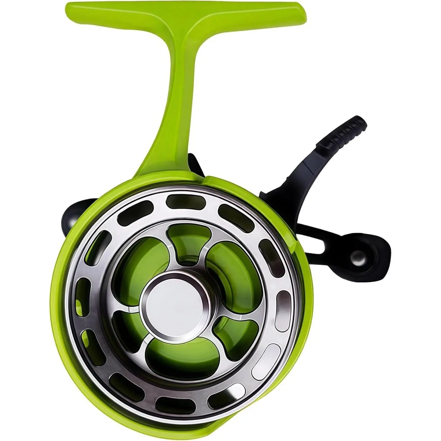 Green Left-Handed Inline Ice Fishing Reel, 2.6in (6.6cm), 3+1 Bearing, Alloy Aluminum Metal Plastic Construction, Anti-Slip Handle, 3.2:1 Gear Ratio, High Design Seat Foot for Ice Fishing