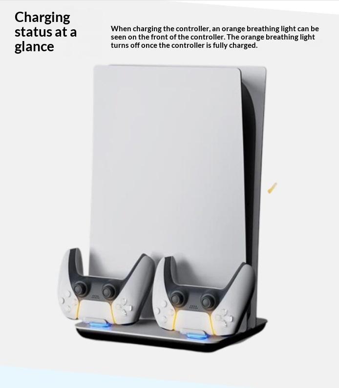 MOBIBLOOM Compatible PS5/PS5 Slim/PS5 Pro Multifunction Cooling Fan Base Stand, Charging Station for PS5 Gaming Controller, Blue Light, Game Accessory with Battery Protection Function