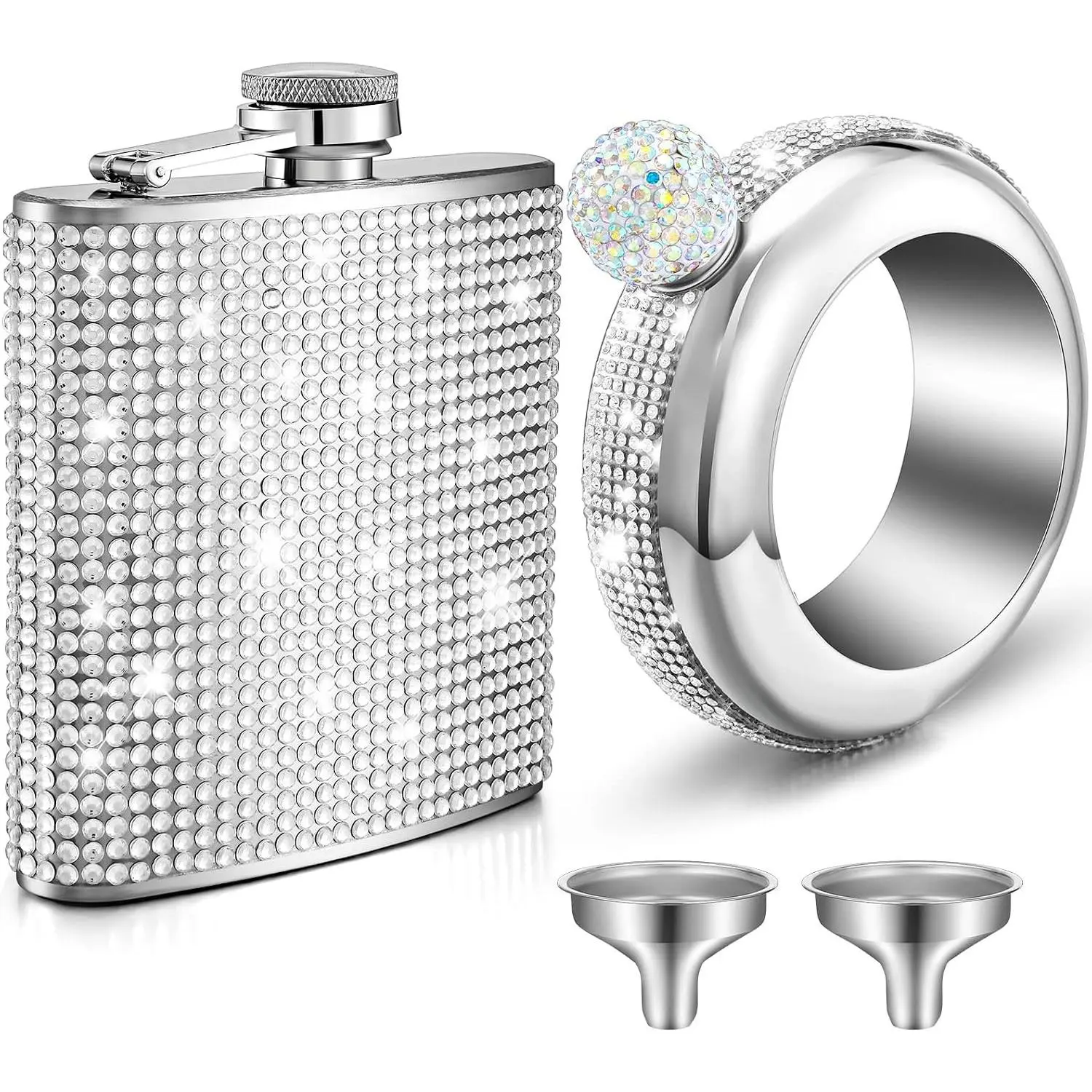 2 Pcs Glitter Flask for Women 3.5oz 6oz Bracelet Flask, Silver