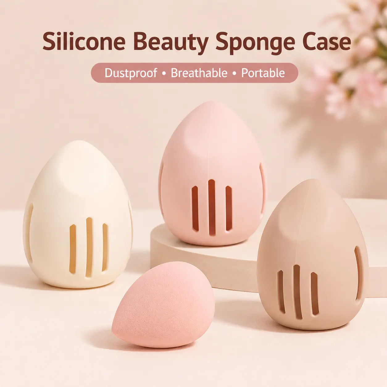 Silicone Makeup Sponge Storage Case Dustproof Ventilated Cosmetic Organizer
