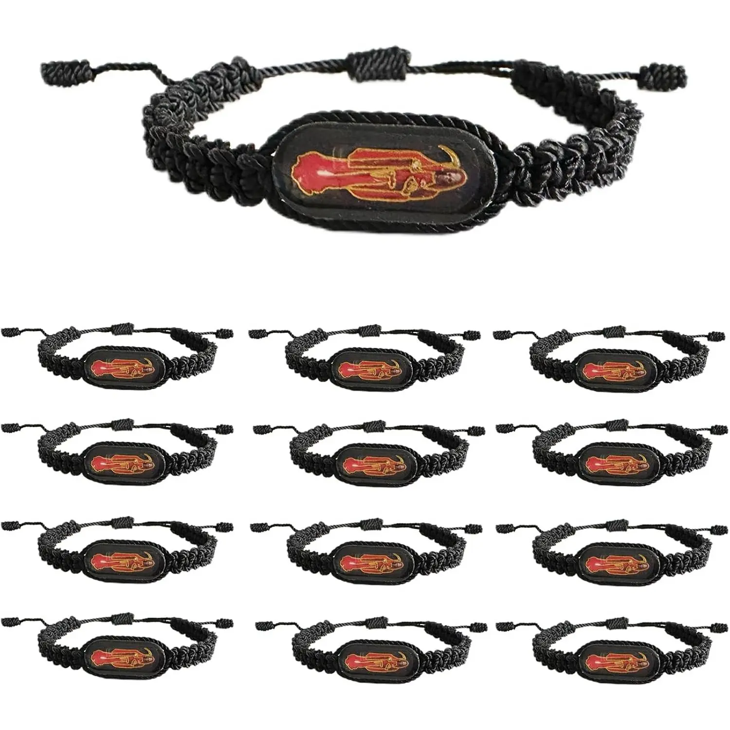 12 count Black  Bracelets,  Red Thread Holy Death's Bracelet,Rosario de la  Prayer  For Men and Women