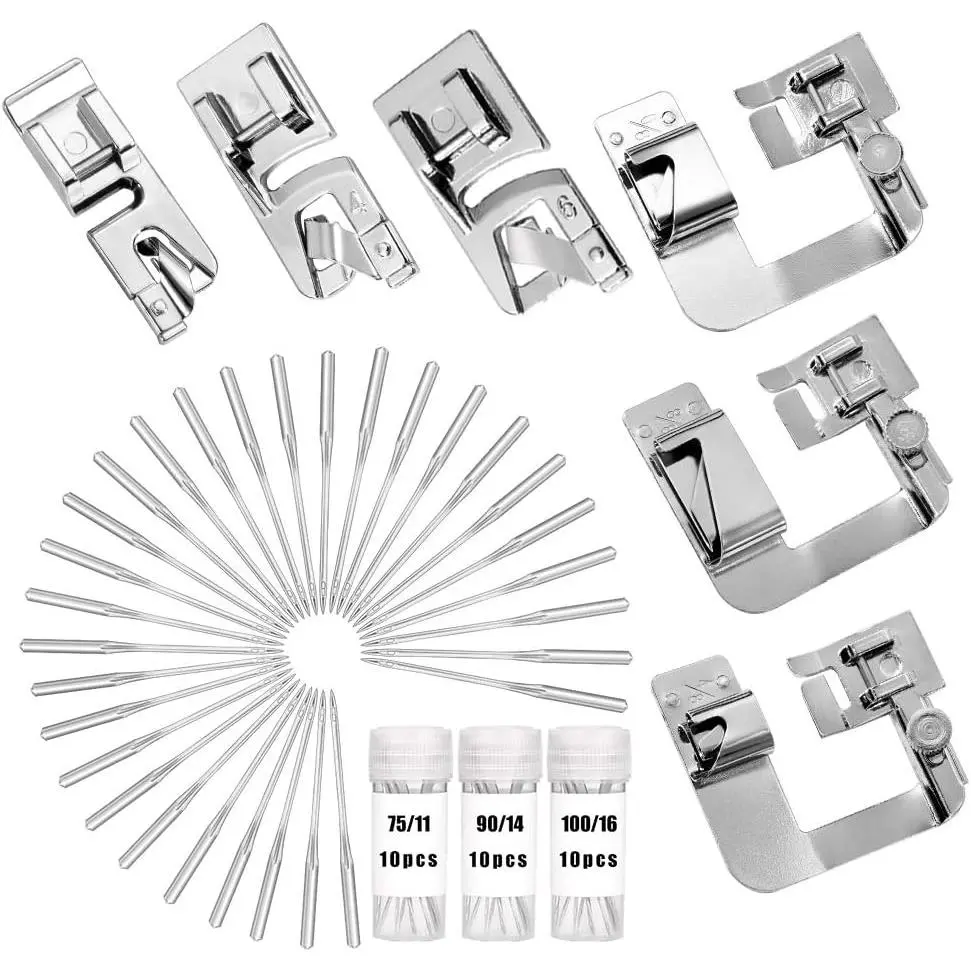 Rolled Hem Presser Foot 36 count Hemming Foot for Sewing Machine | 6 count Narrow / Wide Rolled Hem Foot, 30 count Sewing Machine , Stainless Steel, Household Multi-Function Sewing Machines