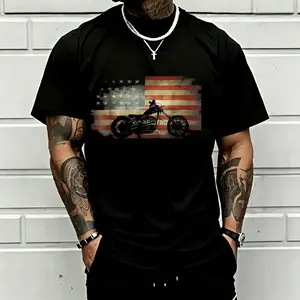 Vintage Motorcycle American Flag Graphic T-Shirt, Biker Freedom Patriotic Tee, Retro Chopper Motorcycle Shirt, USA Flag Graphic Top, Casual Streetwear Riding Tee, Gift for Motorcycle Lovers, Men Women Everyday Graphic Shirt