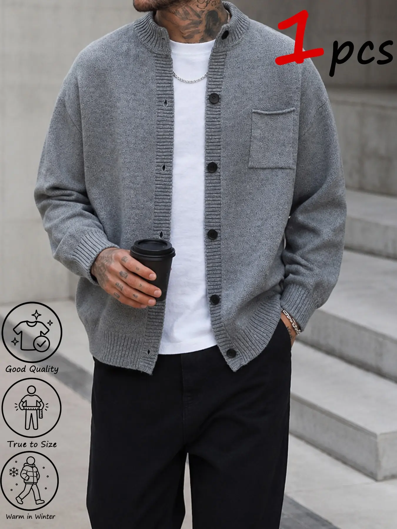 Mens Autumn Button Up Pocket Knitted Cardigan, Standard Sizes S-XXL, Thick Cosy Soft Material, Relaxed Comfort Fit, Ideal Layer for Graduation Parties & Everyday Urban Winter Casual Looks