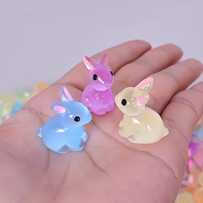 Luminous Resin Bunny Figurines 15 Pack, Cute Small Rabbit Decorations for Indoor Display, Holiday Gift and DIY Jewelry Making