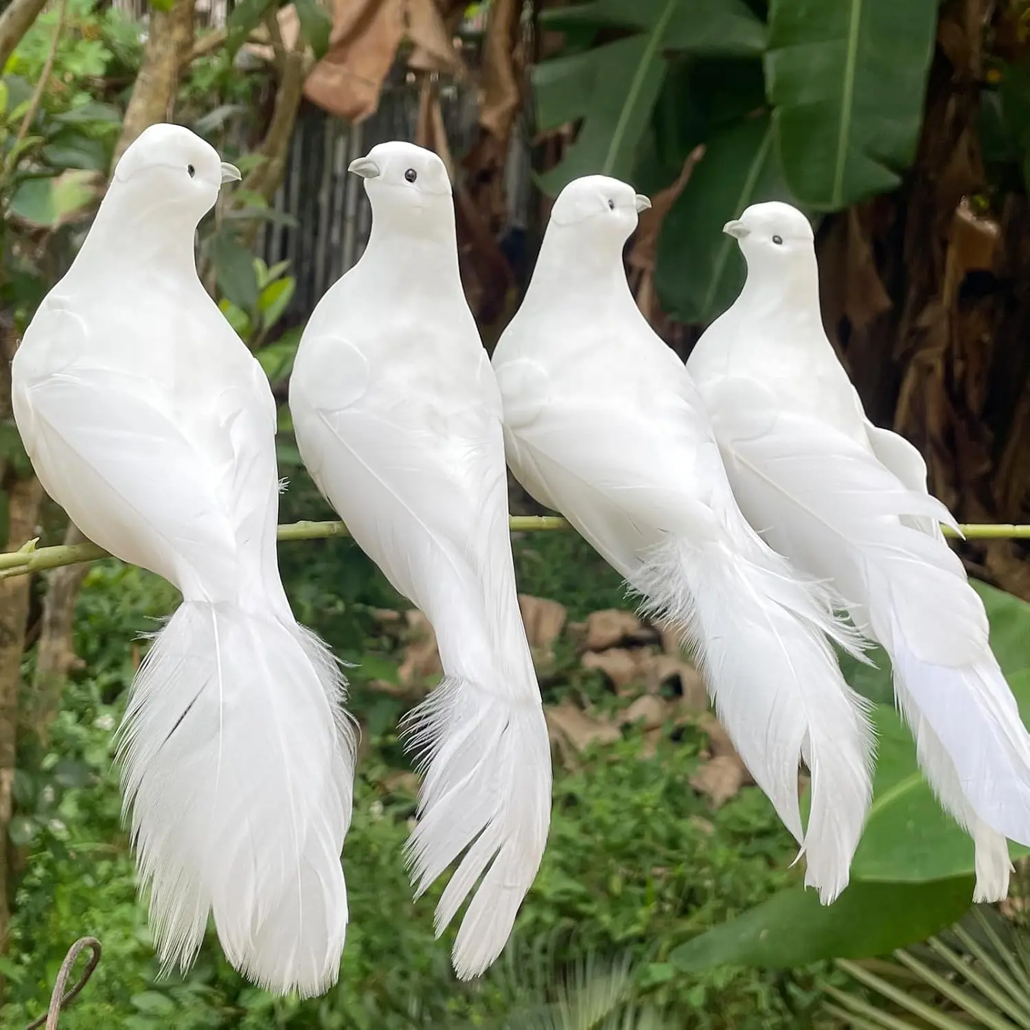 4 count White Peace Doves Love Birds 8-Inch Clip  Feathered Birds Ornaments for Christmas Tree Decorations Wedding Cake Centerpieces Bird Cage Wreath Crafts Floral Arrangement