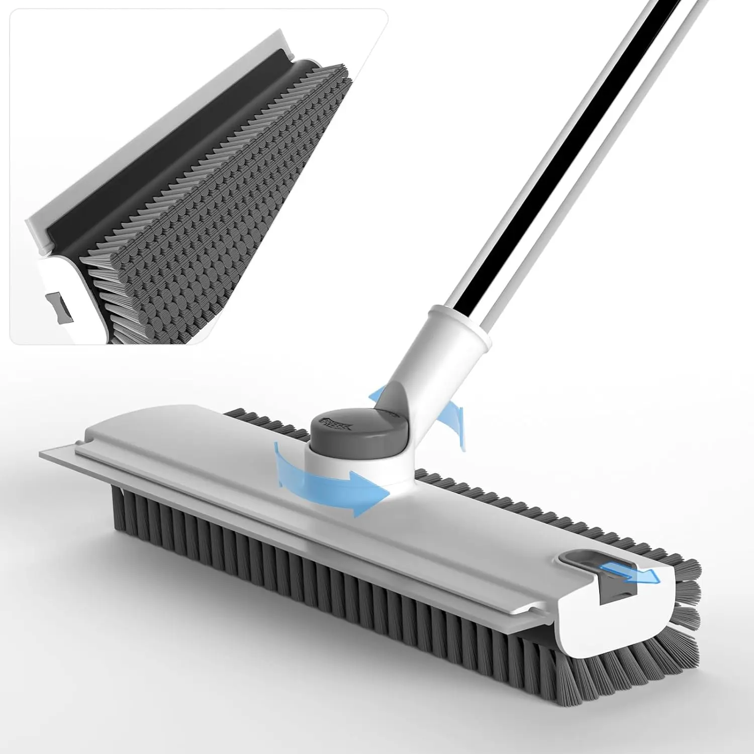 3 In 1 Floor Scrub Brush Heavy Duty Long Handle Stiff Bristles Squeegee Scrape Multi Scene Home Cleaning Supplies Shower Bathroom Patio Garage Kitchen Wall Deck