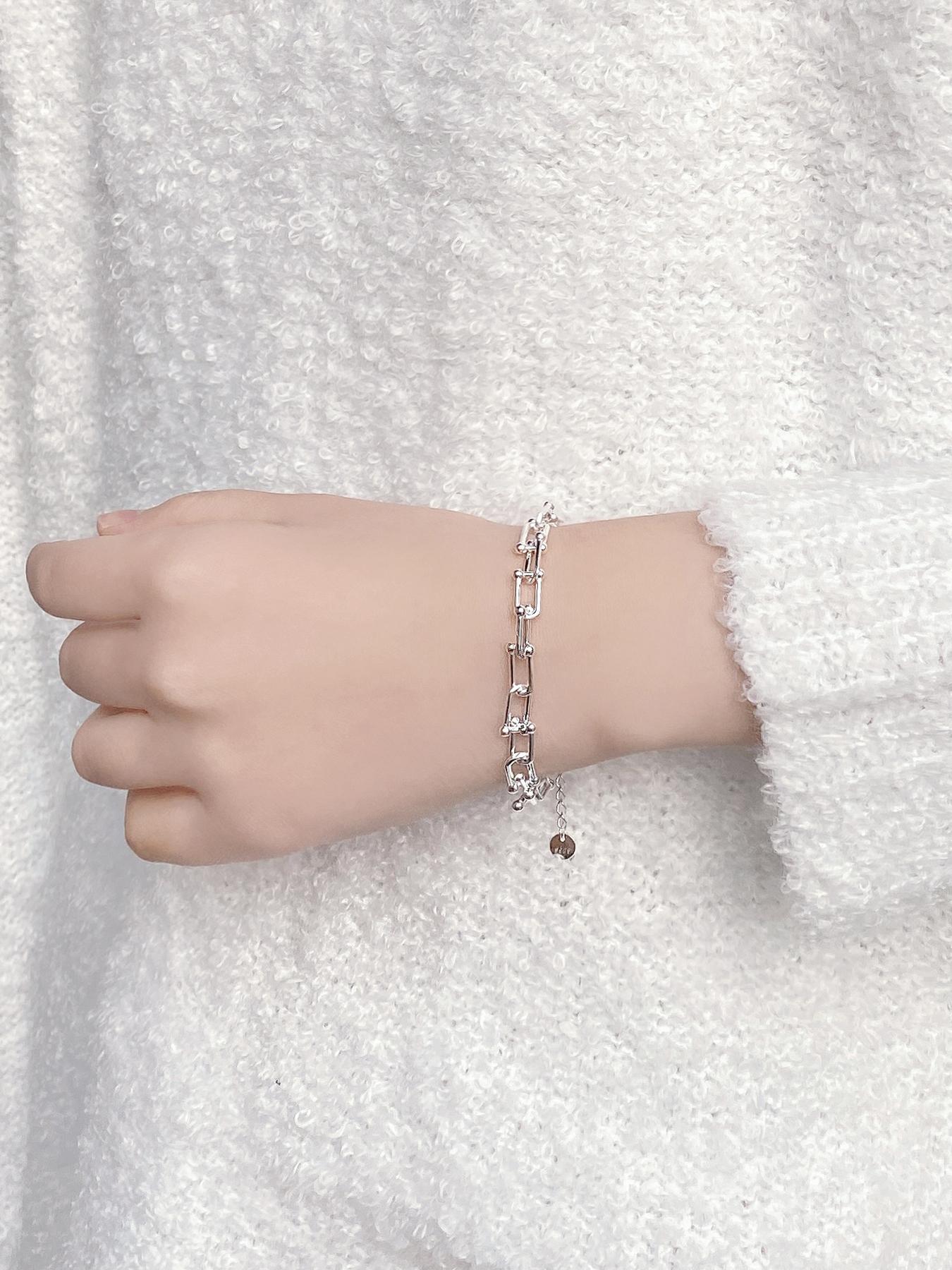 S925 Sterling Silver Minimalist Chain Bracelet, Fashionable U-shaped Horseshoe Buckle Bracelet for Women & Girls, Trendy All-match & Exquisite Jewelry for Birthday Gift, Adjustable Bracelet