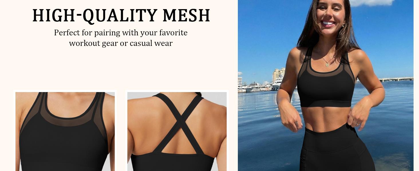 Sports Bra for Women Medium Impact Mesh Workout Yoga Crop Top Cross Back Going Out Shirts 2026