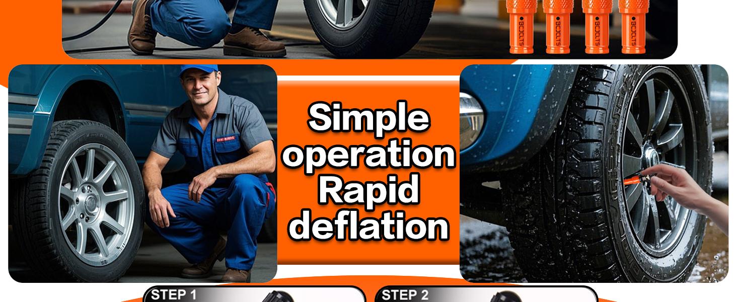 Adjustable Auto-Stop Tire Deflator Valve Kit (10-30 PSI) Tire Air Down Tool Offroad 4x4 Screw-on Automatic Tire Deflators. (4, Orange)