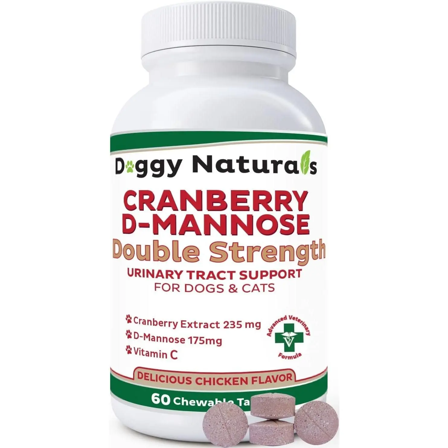 D-Mannose for Dogs and Cats Urinary Tract Infection Support Prevents and Eliminates UTI, Bladder Infection Kidney Support, Antioxidant Double Strength Tablet 60 Count