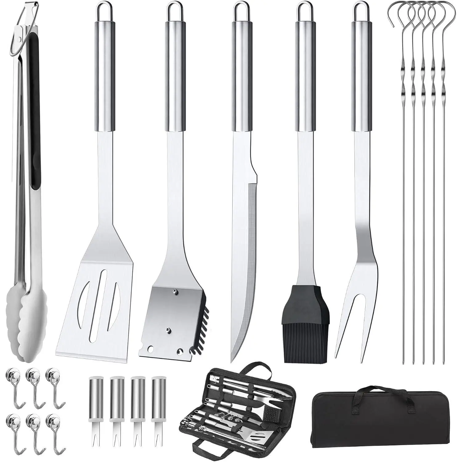 BBQ Accessories Grill Tools Set,Stainless Steel Barbecue Grill Accessories for Outdoor Grill,Barbecue Utensils Grilling Accessories Grilling Gifts for Men,Father's Day/Christmas (Sliver-22PCS)Gift