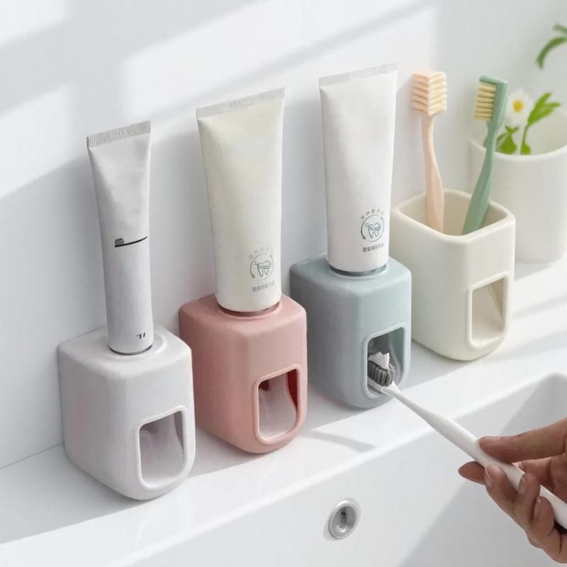 Wall Mounted Toothpaste Squeezer, 1 Count Toothpaste Dispenser, Toothbrush Holder, Bathroom Storage Rack, Bathroom Supplies