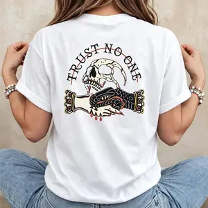 Trust No One Skull Graphic T Shirt Vintage Gothic Tee Snake Skeleton Unisex Short Sleeve Streetwear Top