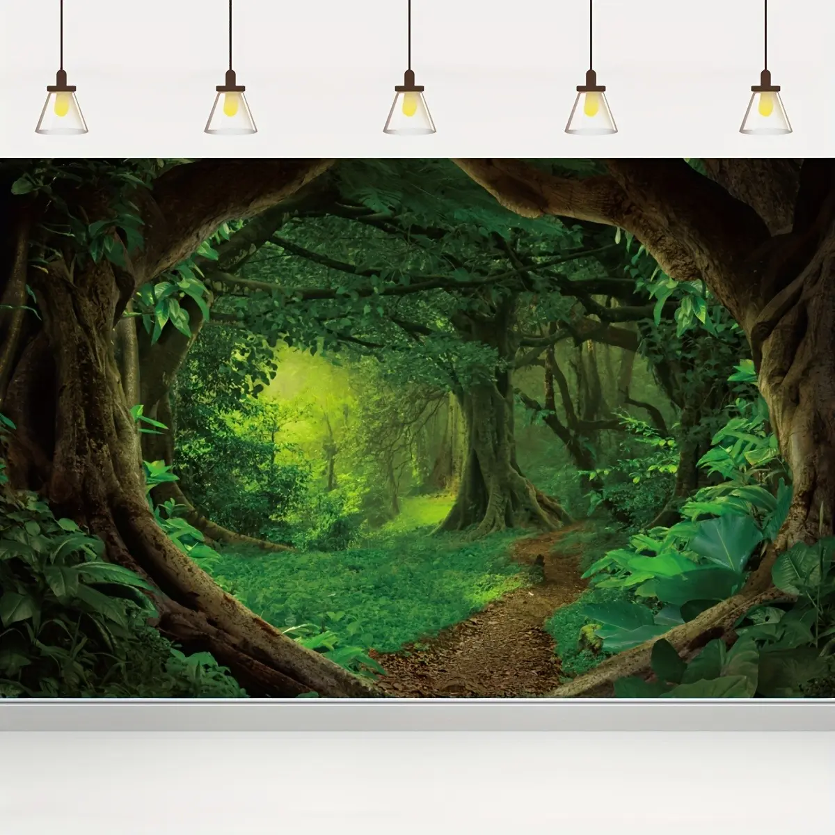 2D Flat Tropical Rainforest Jungle Banner | Lush Forest Nature Wall Backdrop | Single-Sided Polyester | Metal Grommets for Easy Hanging | Perfect for Living Room, Bedroom, Party, Photography Studio & Safari Theme Decor