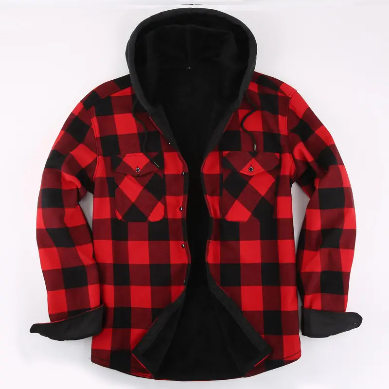 Men's Fleece Lined Hooded Plaid Flannel Shirt Jacket Heavyweight Warm Shacket Coat Button Down Outerwear cozy soft cool clean chic active sporty premium classic stylish durable trendy relaxed comfy modern vibe urban fresh hype Multi-Color
