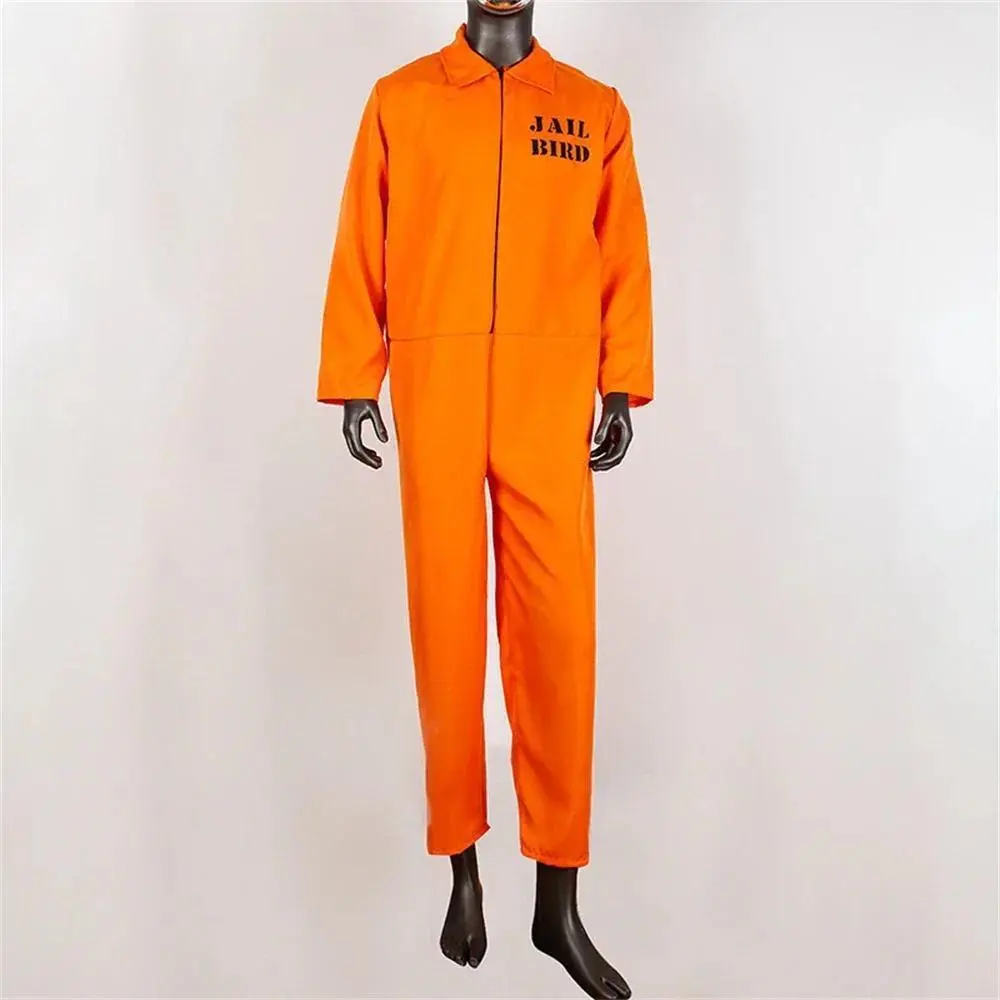Unisex Prisoner Jumpsuit Suit Sleeve Prison Jumpsuit Cosplay Halloween Carnival Party Outfits Criminal Jailbird Inmate Bodysuit