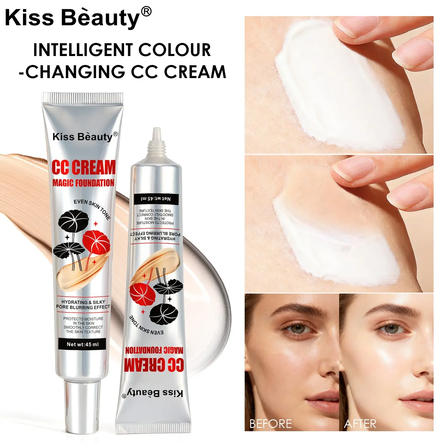 Easy-to-use Centella Hydrating CC cream, rich in hyaluronic acid and Centella asiatica, can moisturize, Moisturizing and brighten the skin for a long time, is waterproof and sweat-proof for 24 hours, Oil Control and requires no makeup remover