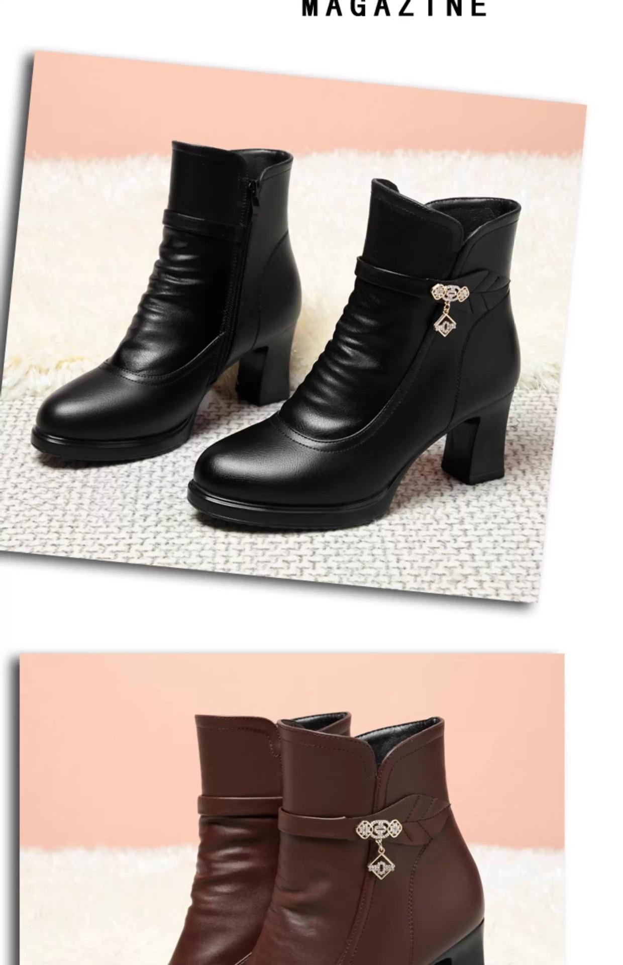 MOVRA1 Women'S -Encrusted Round-Toe Block Heel Ankle Boots with Zipper Closure & Plush Lining - Mid-Heel Winter Boots in Rich Brown, Faux Cover Upper & Rubber Sole, Elegant Casual to Semi-Formal Outfits Autumn/Winter, Comfortable & Durable Design