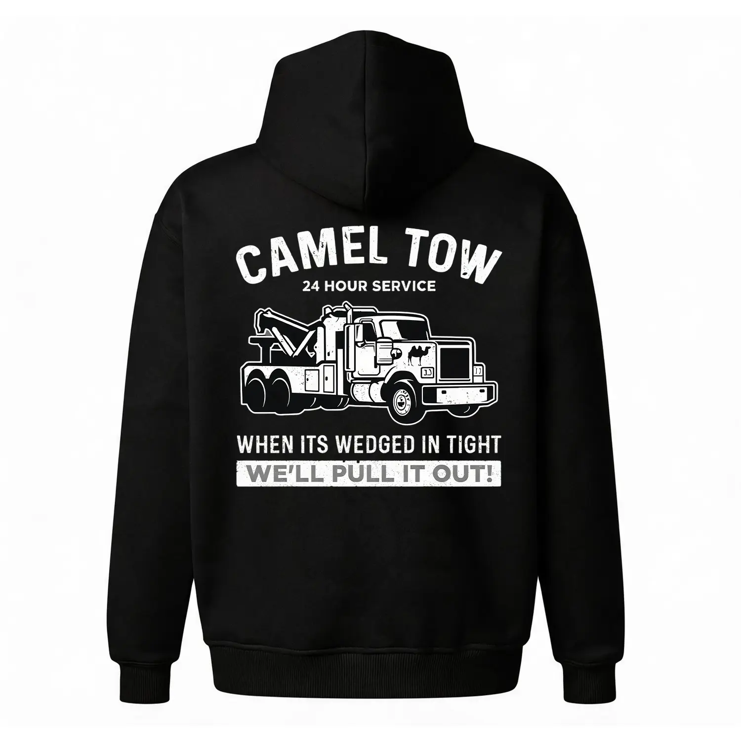 Funny "Camel Tow" Graphic Hoodie |   Vintage Tow Truck Back Print Sweatshirt |   Sarcastic Mechanic Humor Pullover |   Oversized Unisex Fleece Top |   Best Prank/Gag Gift Hoodie for Friends