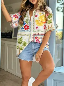 2026 New Trendy Hawaiian Shirt for Men Women,Breathable Casual Aloha Top with Coconut Tree Lemon Floral Pattern, Oversized Summer Beach Blouse for Vacation, Streetwear, Daily Wear, Multi-Color Optional, Unisex Loose Fit Resort Shirt,