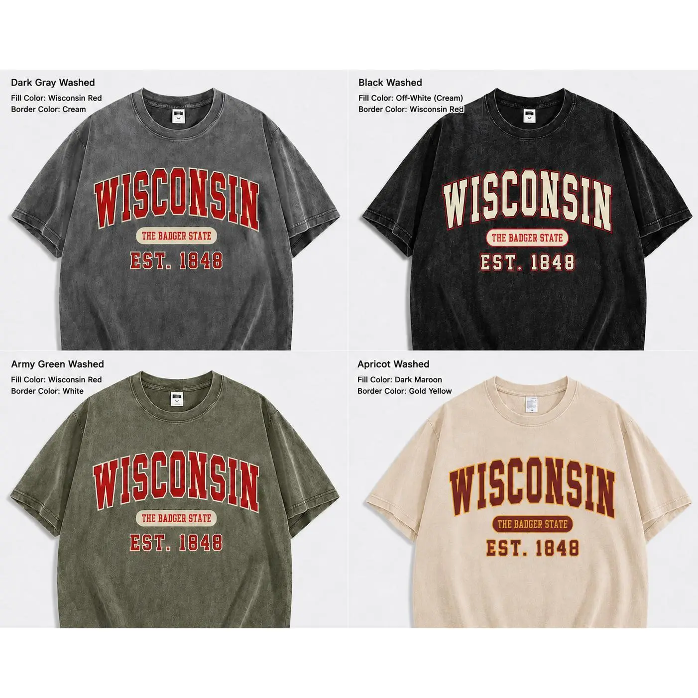 Imily Bela Wisconsin Retro College Tee for  Women & Men Vintage Graphic T-Shirt Unisex One Piece【ID -MN 】 States