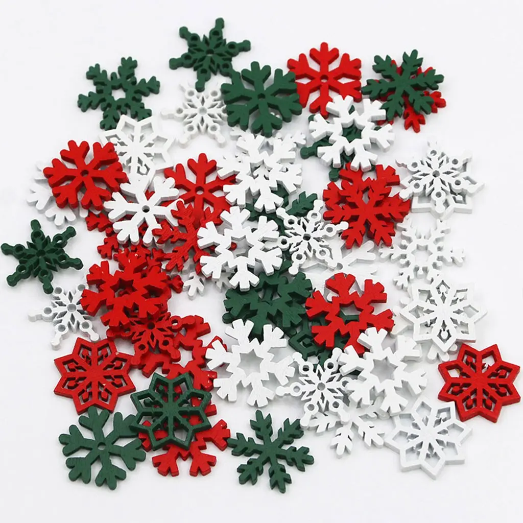 50pcs 23mm Wooden Christmas Snowflake Ornaments, Colorful DIY Party Decorations, Handmade Home Accessories, Model 001