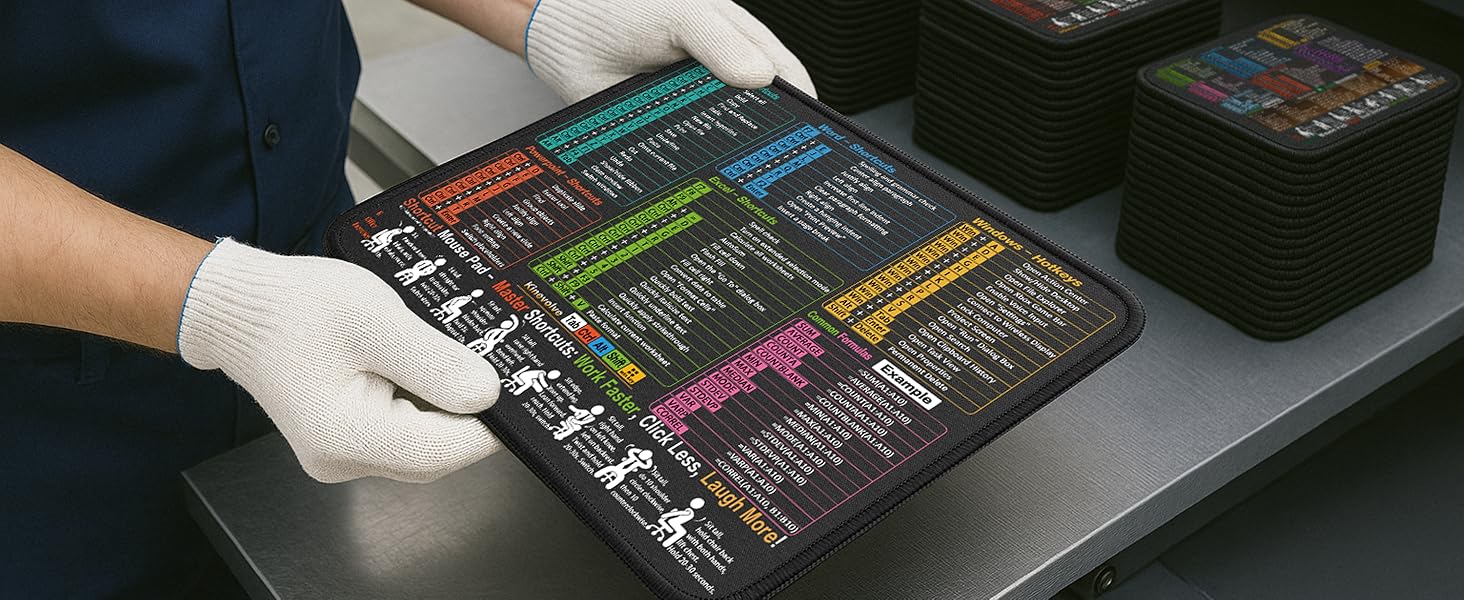 Mouse Pad for Excel/Word/PowerPoint/Windows Shortcuts – Small Excel Cheat Sheet Desk Pad – 11.8"x9.8" Portable Computer Mousepad – Gaming, Office, Waterproof, Non-Slip, Stitched Edges