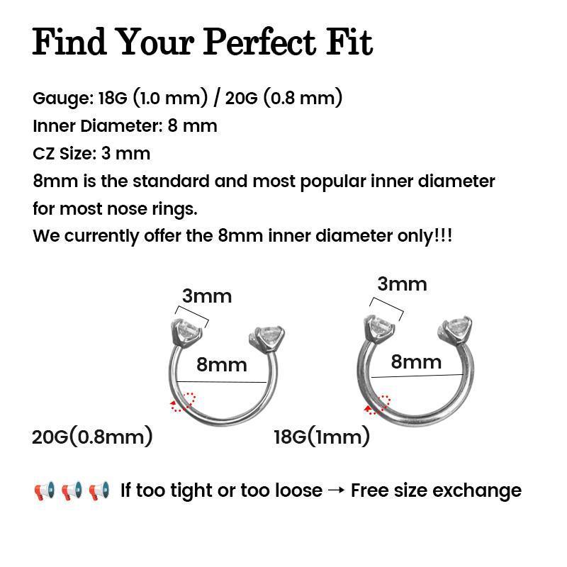 Titanium Steel Horseshoe Nose Ring 20G/18G 7mm More Size (Free Gem Picker Tool) Internally Threaded Gems Lightweight Titanium Steel Horseshoe Nose Ring 20G/18G 7mm More Size (Free Gem Picker Tool) Internally Threaded Gems Lightweight