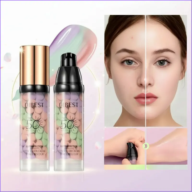SPF50 Three Color Protective Isolation Cream, Long Lasting Color Correction Makeup Base, Oil Control Brightening Moisturizing Hydrating Moisturizer Waterproof Sweatproof, Cosmetics Primer
