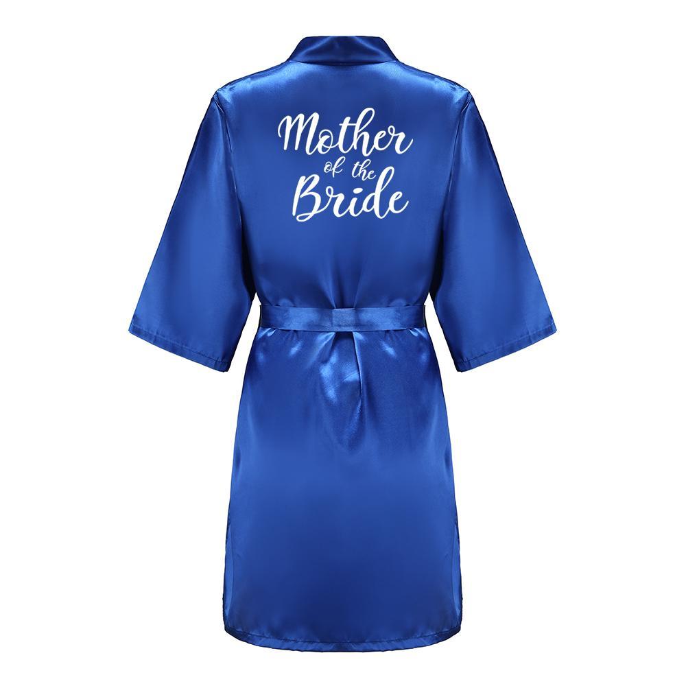 Wedding Party Team Bride Robe With White Letters Kimono Satin Pajamas Bridesmaid Royal Blue Bathrobe
