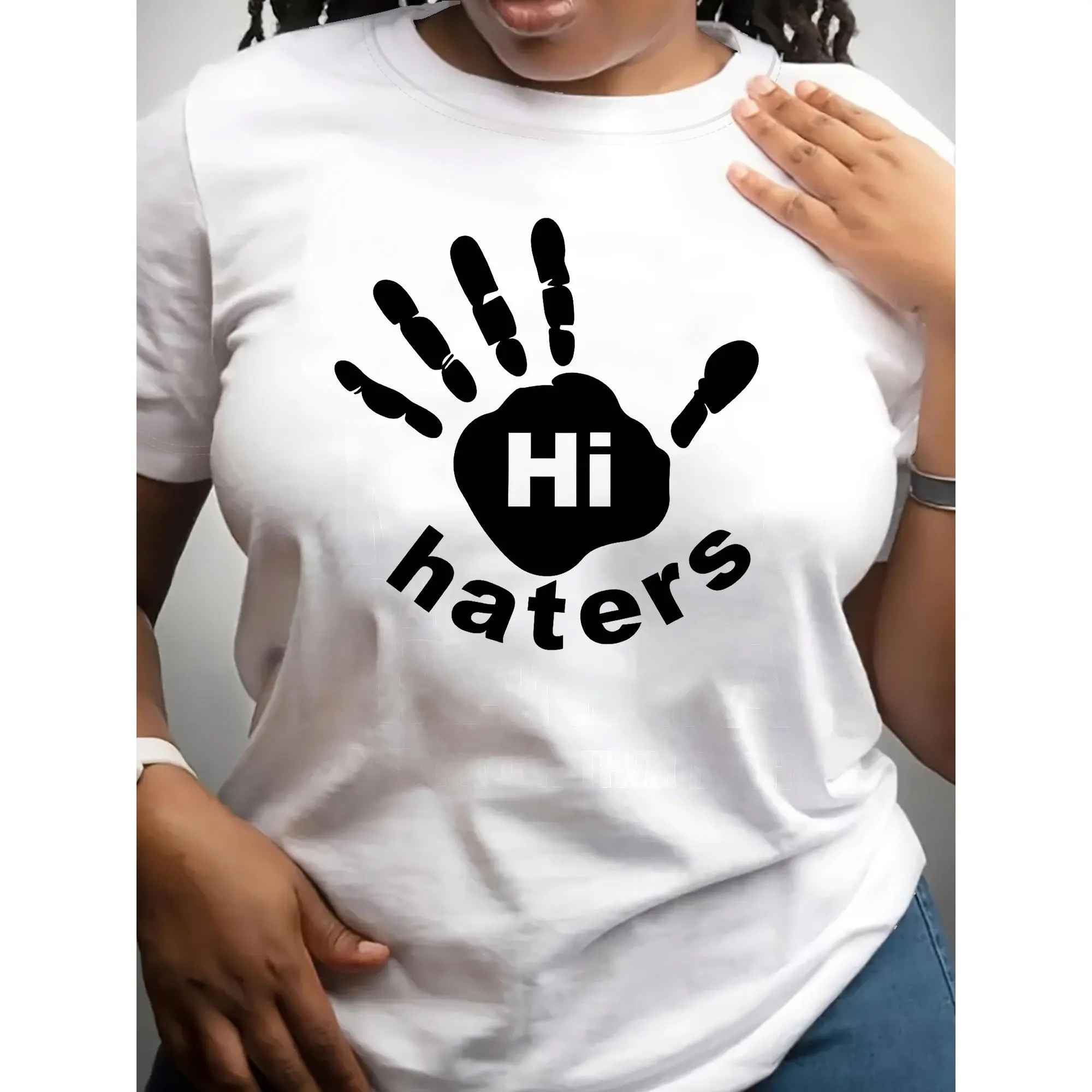 Short Sleeve Tee for Haters, Double-Sided Shirt with 'Hi Haters' on The Front And 'Bye Haters' on The Back, Women'S T-Shirt, Humorous Top, Sarcastic Tee