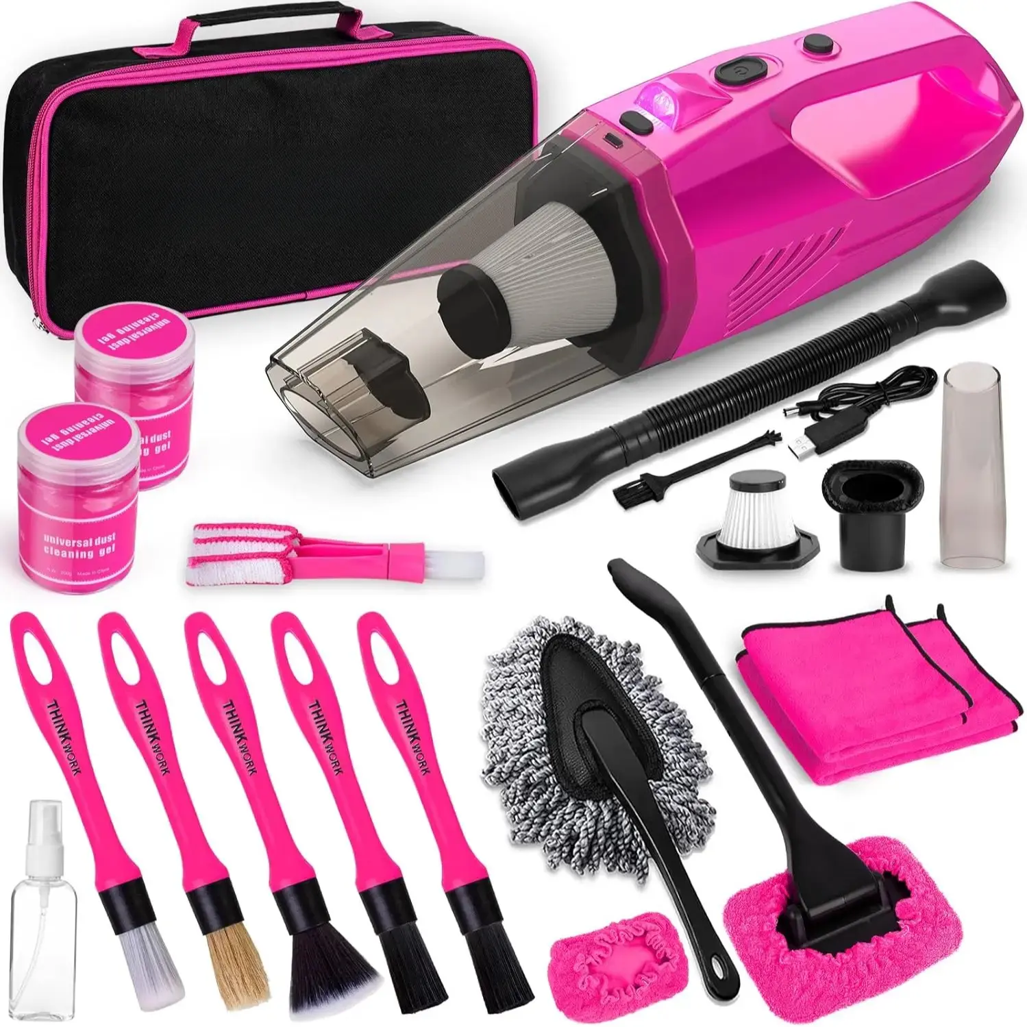 Pink Portable Vacuum Cleaner Kit with 8000PA Cordless Rechargeable Handheld Vacuum Cleaner, Gift for Women, High Power Accessories