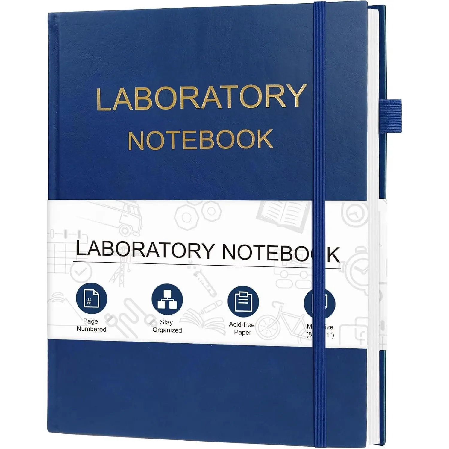Lab Notebook - 8.5"x11" Quad Ruled Grid Paper Book for Student Professionals, Chemistry Engineering Science Graphing Use, Black Office Stationery