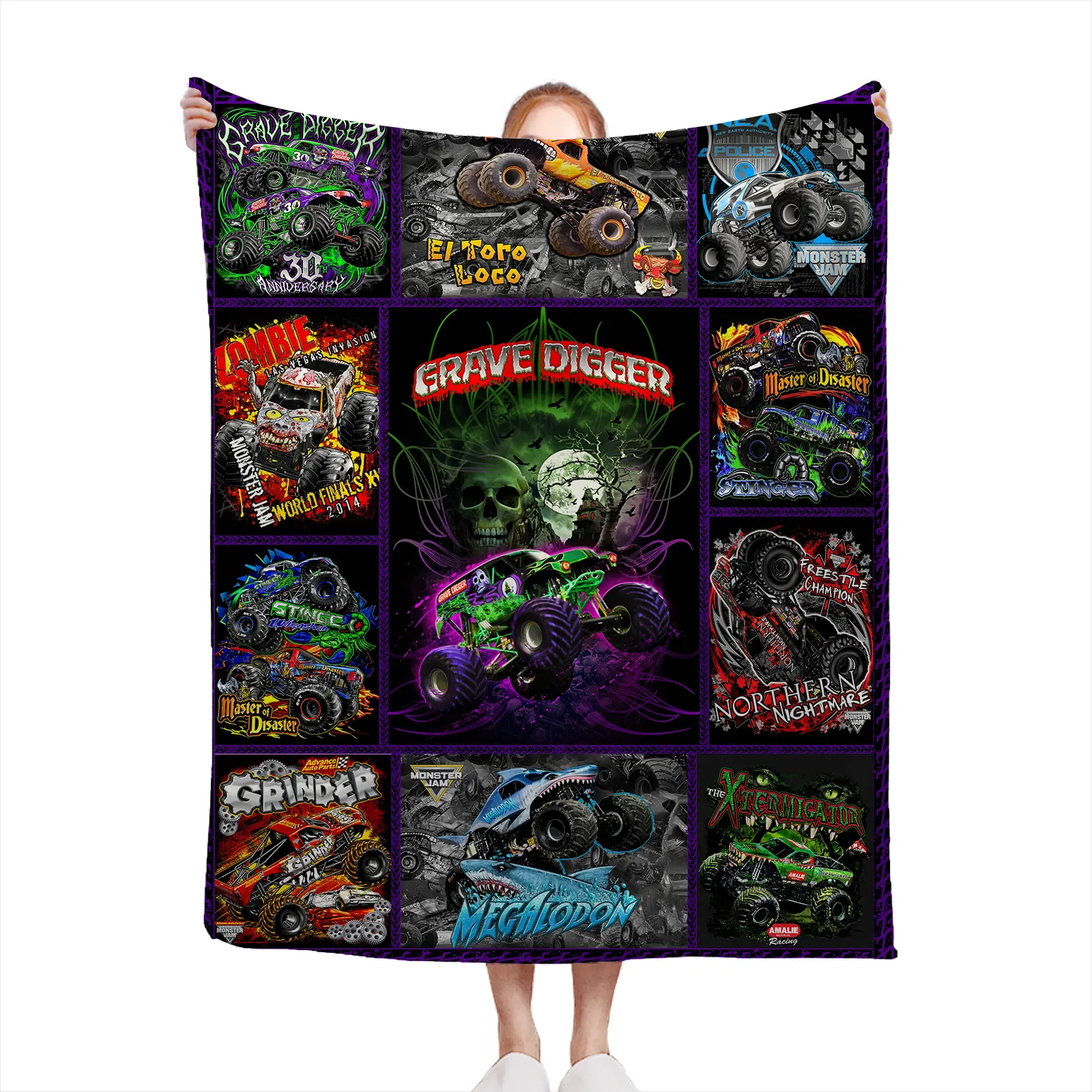 Soft Cozy Throw Blanket Fleece Monster Truck Grave Digger Print Lightweight Sofa Bed Cover Winter Gift For Boys Men2607230344