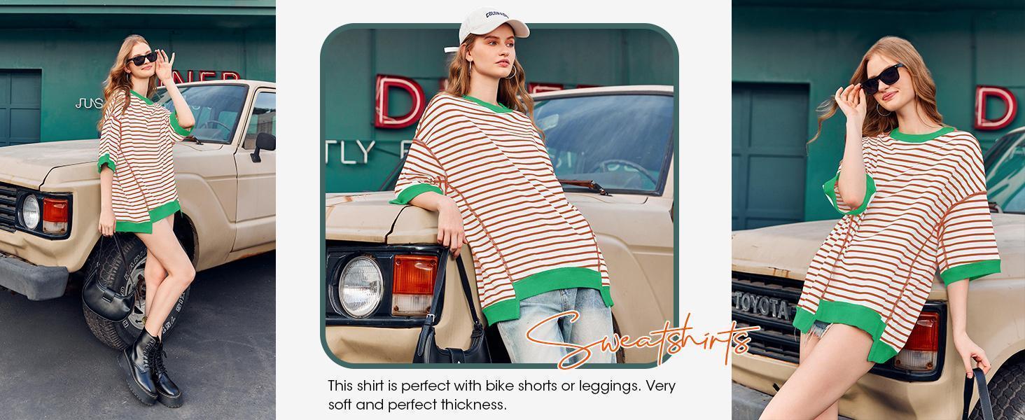 Imily Bela Womens Oversized T Shirts Striped Color Block Cotton Tops Summer Casual Half Sleeve Loose Fit Crewneck Sweatshirts Imily Bela Womens Oversized T Shirts Striped Color Block Cotton Tops Summer Casual Half Sleeve Loose Fit Crewneck Sweatshirts