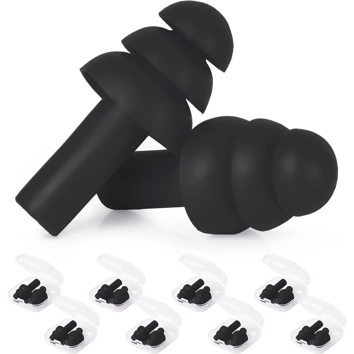 24 Pairs Black Silicone Soft Foam Ear Plugs with Plastic Cases - NRR 29dB Reusable Noise Reduction Earplugs for Sleeping, Concerts, Shooting, Swimming (Bulk Pack)