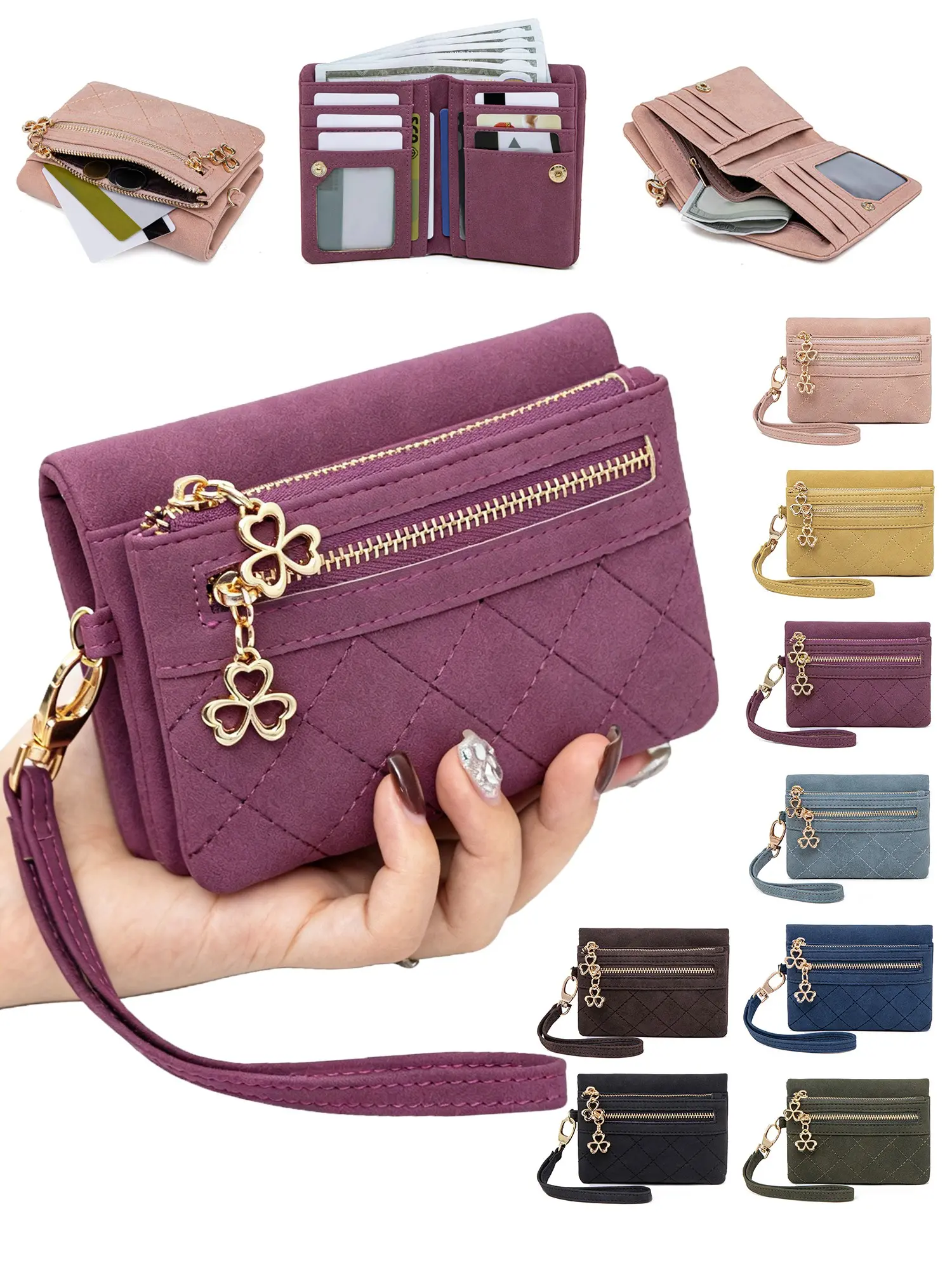 Women Soft PU Leather Bi-Fold Short Wallet, Dual Zipper Pockets Coin Purse With Multiple Card Slots, Large Capacity Hand Clutch For Daily Use, Perfect Gift For Valentine’s Day & Mother’s Day, PU Bifold Wallet, Wallets Women
