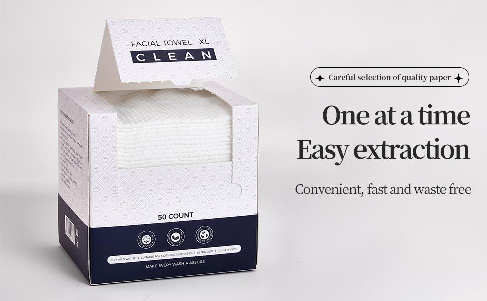 Disposable Face Towels XL,Viscose Biodegradable Large Dry Wipes,Super Soft & Thick Face Cleansing Towels,Daily Facial Tissues for Skin, Makeup Removing,Facial Clean,Nursing,Travel (50 Count)