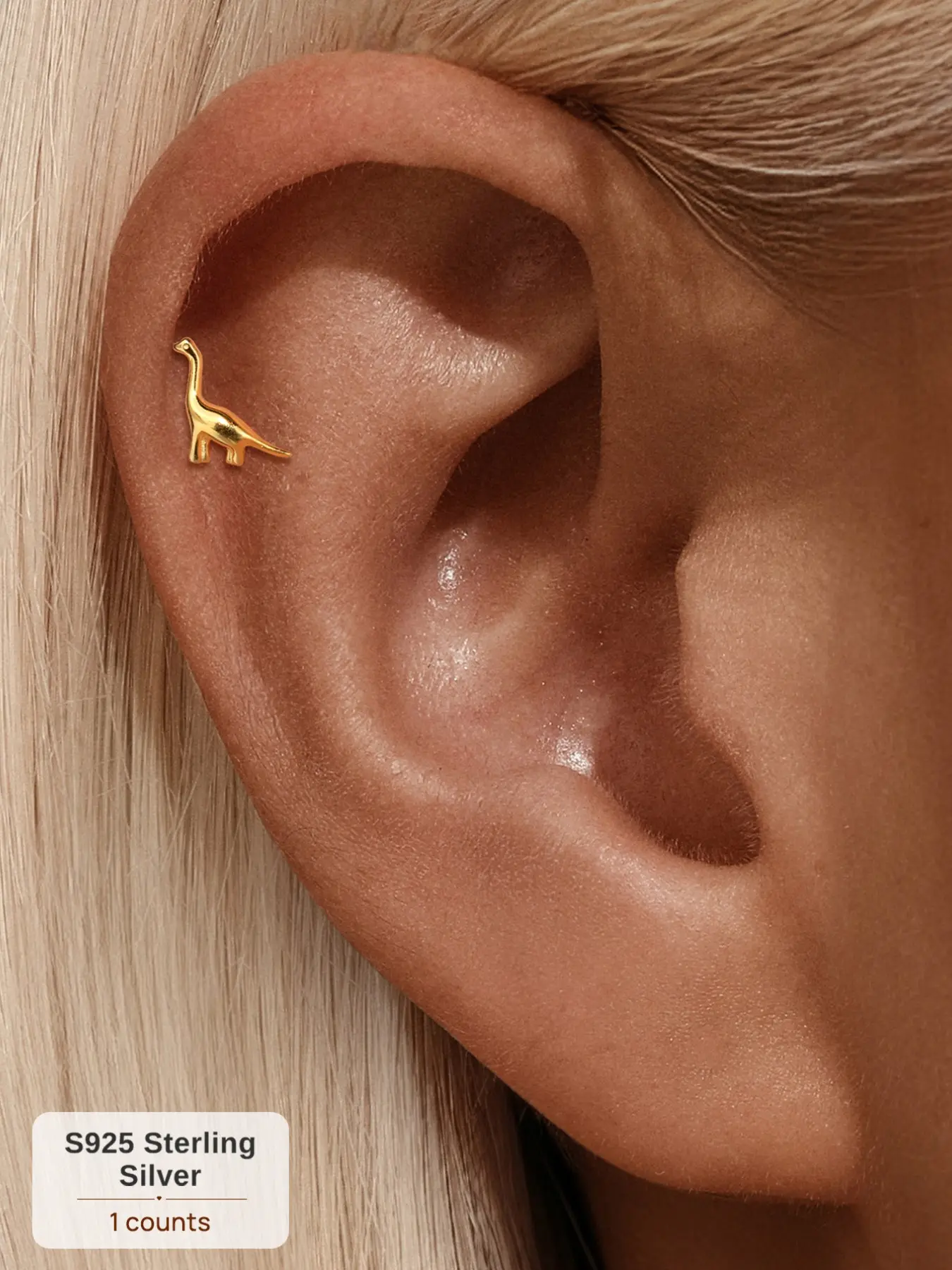 1Pc 18K Gold S925 Silver Flat Back Earring, Pillow Proof Waterproof High-Polished Dinosaur Animal Stud, Chic Y2K Night Out Festival Accessories, Perfect Birthday Mother’s Day Christmas Gift for Men Women Wedding Set