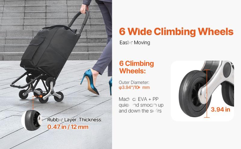 Stair Climbing Folding Shopping Cart With 36L Capacity, Durable Metal Frame, 6 Wheels, Integrated Storage Bag, Compact Fold, Easy Maneuver, Ideal For Groceries, Laundry And Outdoor Use