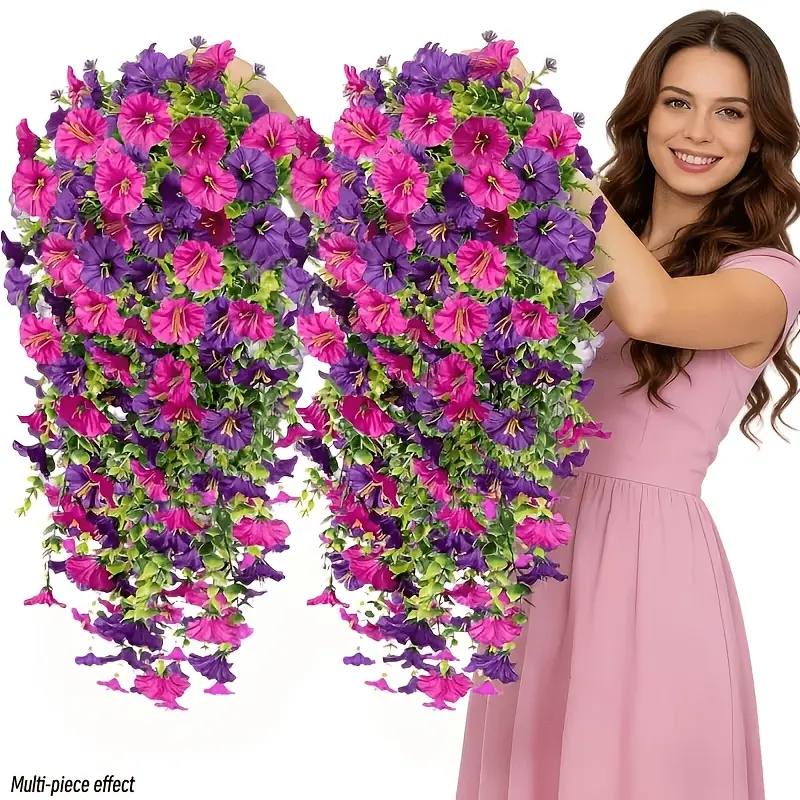 4pcs artificial hanging morning glory artificial flowers, outdoor decorations, outdoor simulation flowers, artificial flowers with eucalyptus leaves, maintenance free - multifunctional simulation flowers, suitable for home decoration, outdoor courtyards,