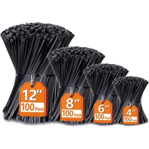 Zip Ties Assorted Sizes(4"+6"+8"+12"), 400 Pack, Black Cable Ties, UV Resistant Wire Ties by