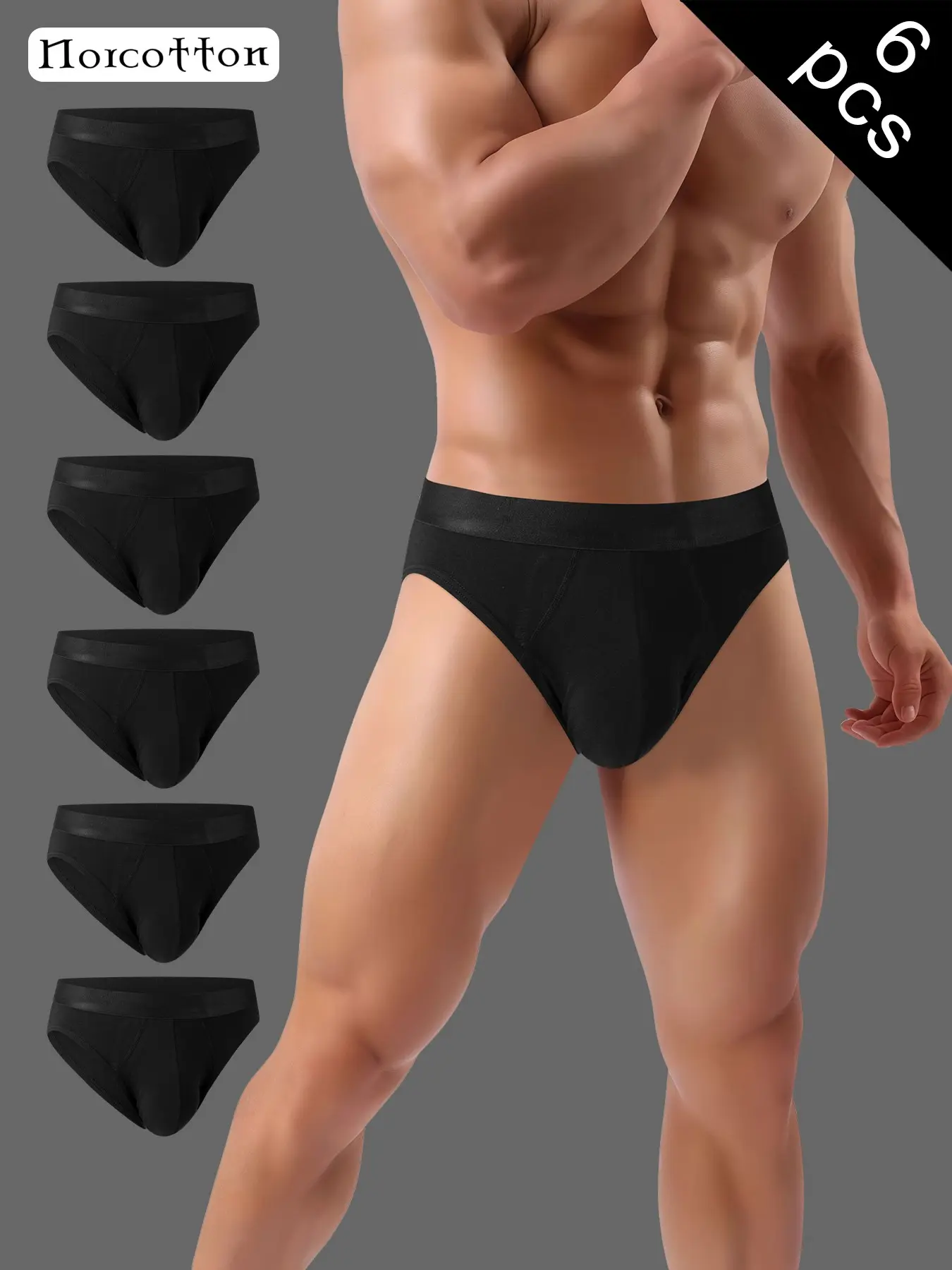Norcotton 6-Pack Men's Triangle Briefs, Solid Color, Soft Comfortable Fabric, Ideal for Home and Daily Wear, Casual Style