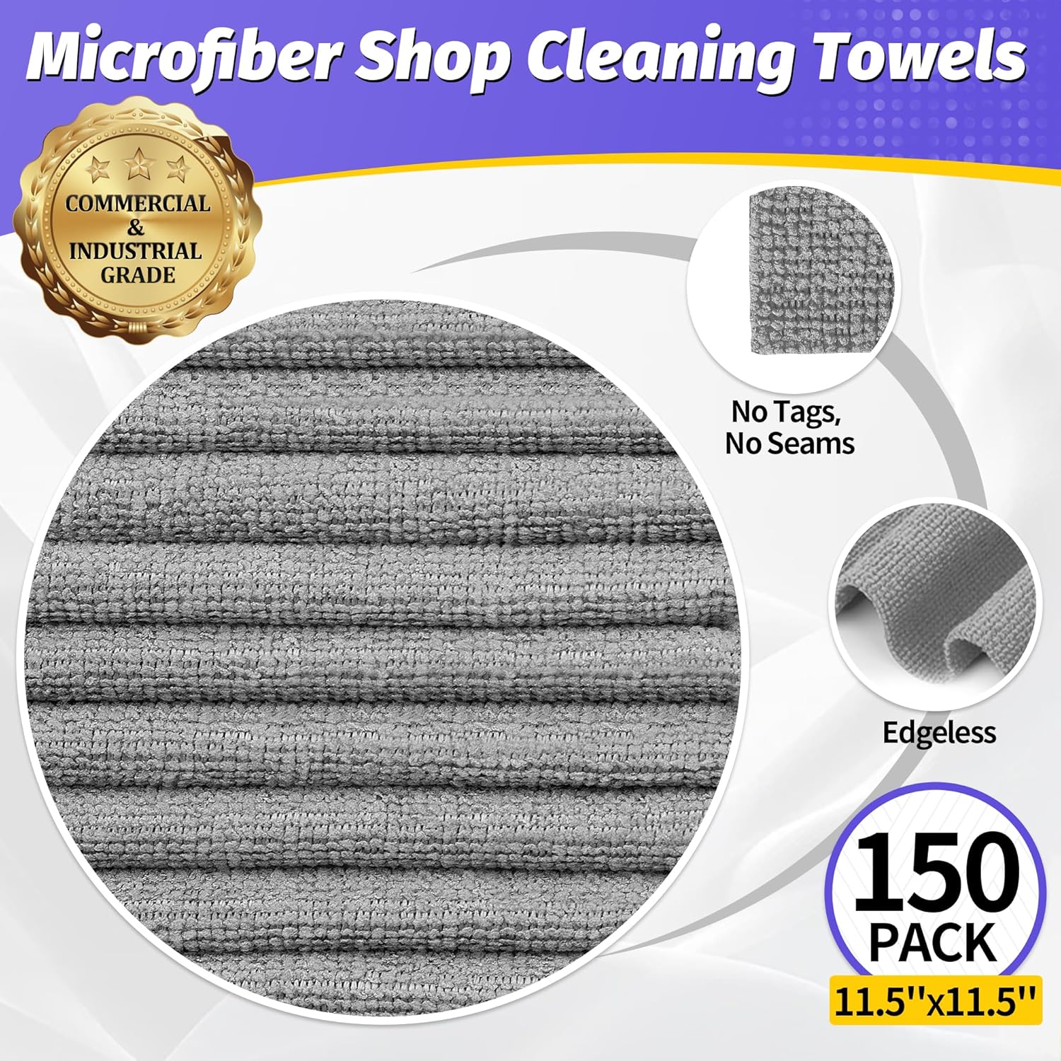 Microfiber Cleaning Cloth,150 Pack Grey Cleaning Rags, Bulk All-Purpose Lint-Free Shop Towels Wipes, Commercial Fiber Cleaning Towels Washcloth for Garage Housekeeping 11.5"*11.5" Microfiber Cleaning Cloth,150 Pack Grey Cleaning Rags, Bulk All-Purpose Lint-Free Shop Towels Wipes, Commercial Fiber Cleaning Towels Washcloth for Garage Housekeeping 11.5"*11.5"