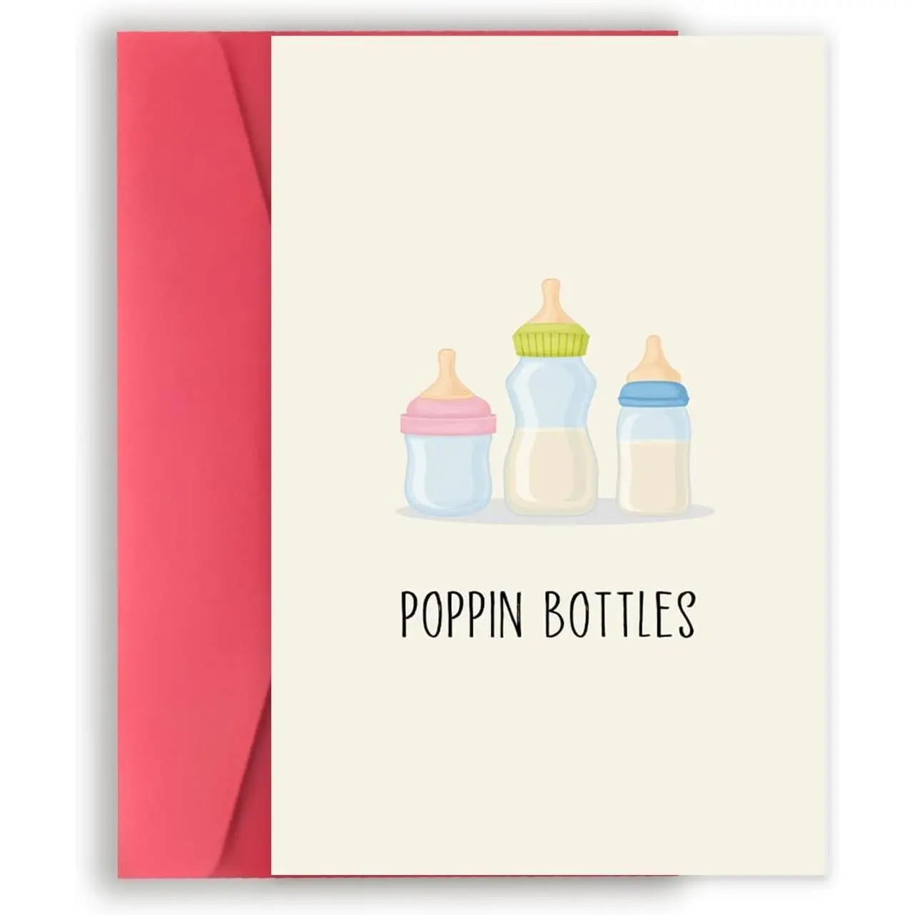 Funny Baby Shower Card, New Baby Congratulations Card with POPPIN BOTTLES Humor Design for New Parents, Cute New Baby Gift for New Mom DadGift