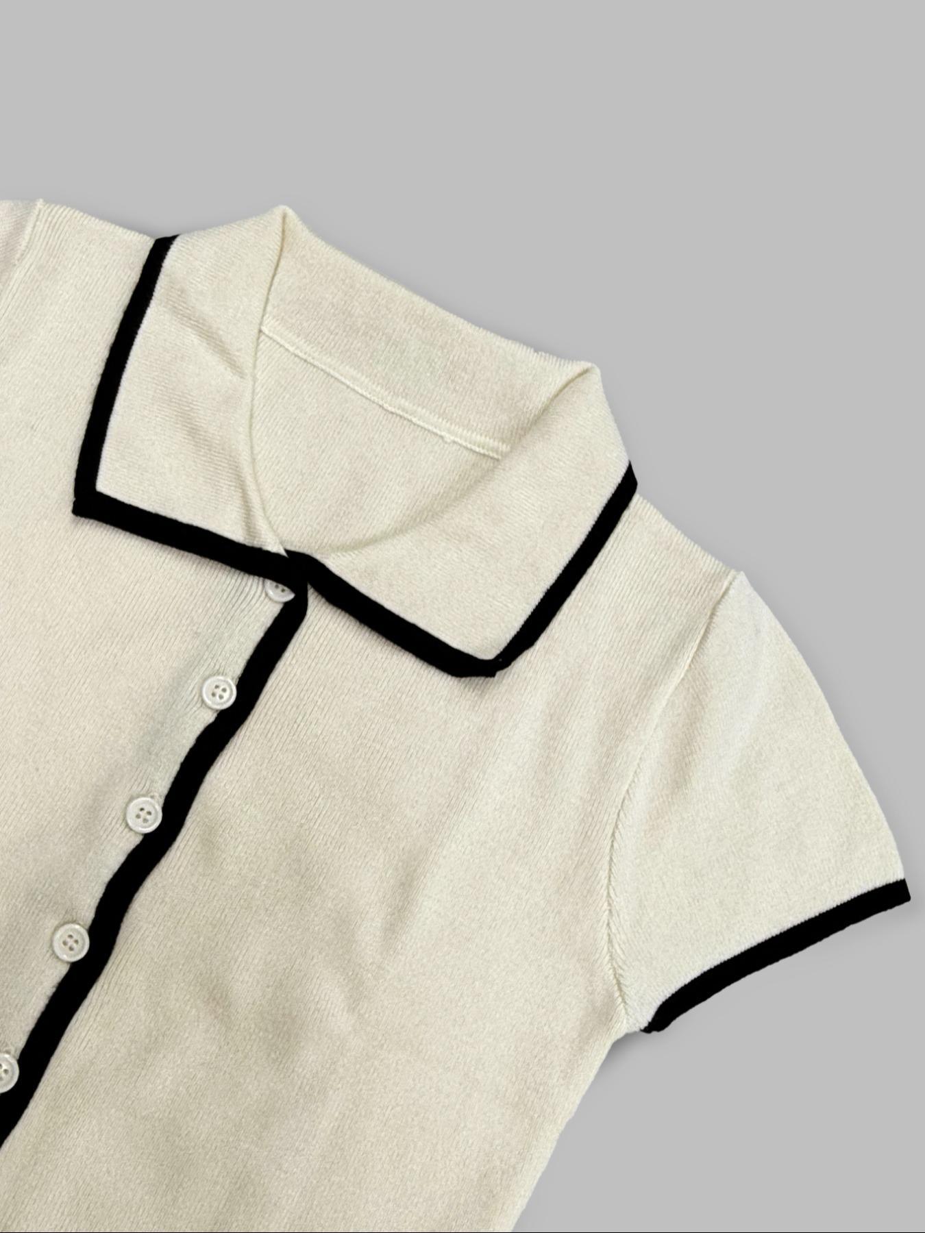Women's Contrast Binding Fitted Sweater Top & Skirt Two-piece Set, Cropped Essential Sets, Womenswear Casual Fashion Cozy Knitwear Set for Daily Outdoor Wear, Ladies Knitting Outfits for All Seasons